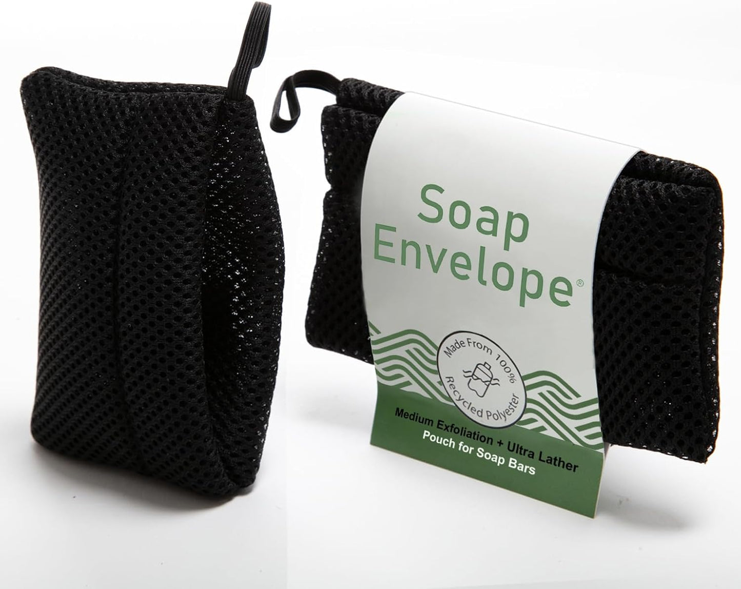 100% Recycled Soap Bag, Soap Saver Pouch for Bar Soap, Loofah Bath Scrubber for Bar Soap + Medium Exfoliator, Mesh Soap Bag, Soap Sock, Soap Pouch, Soap Bag - 1 Pack